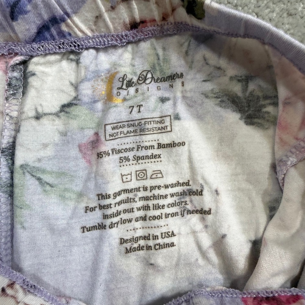 Little‎ Dreamers Bamboo Pajama Set Purple Floral Ruffle Sleeve 7T PJs Cottage - Picture 9 of 14